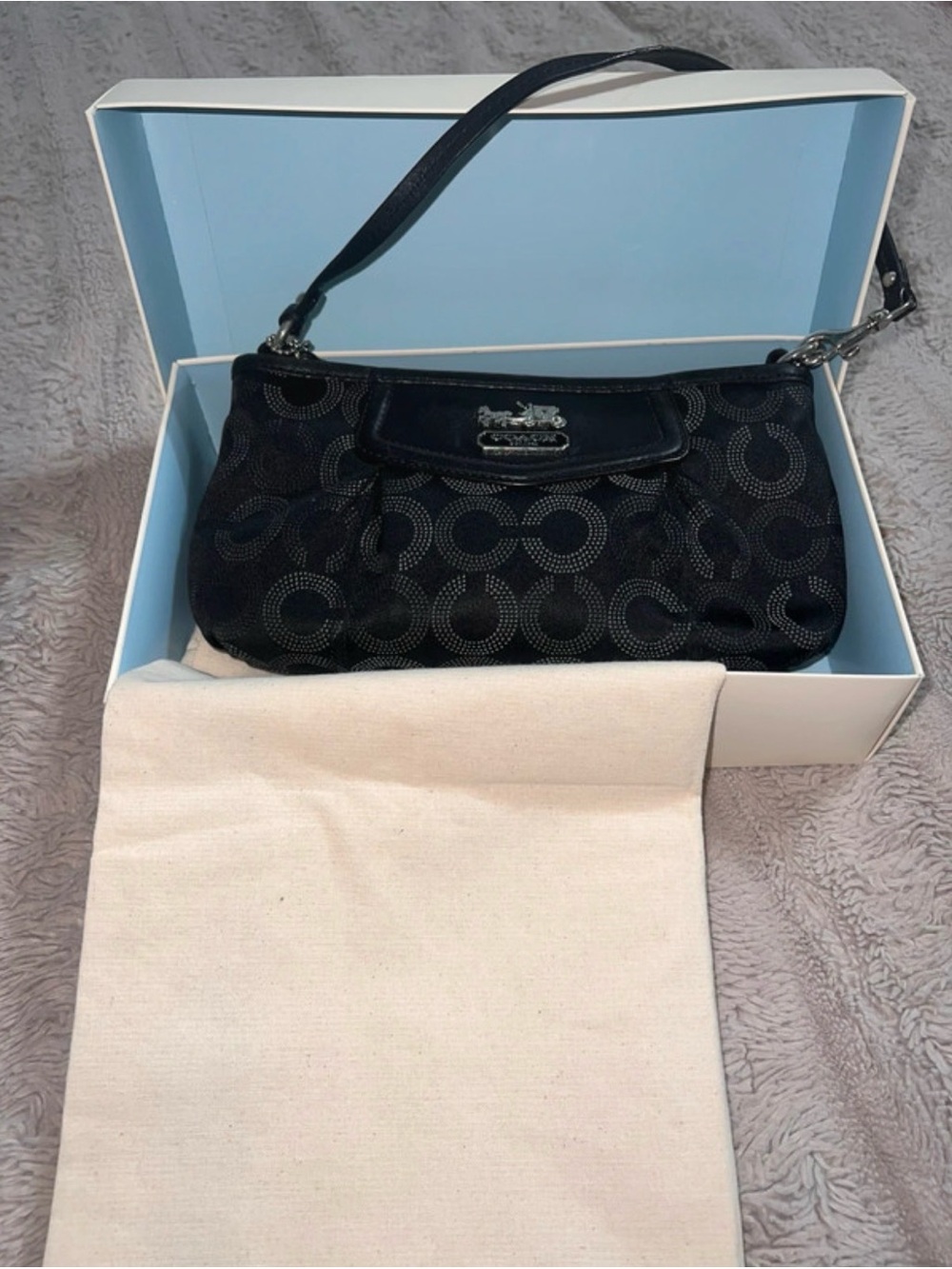 Coach Black Signature C Small Shoulder Bag Purse Silver Hardware + Box Dust Bag